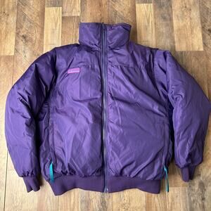 Vintage Columbia Down Puffer Jacket Women's Large Purple Reversible‎ Quilted 90s